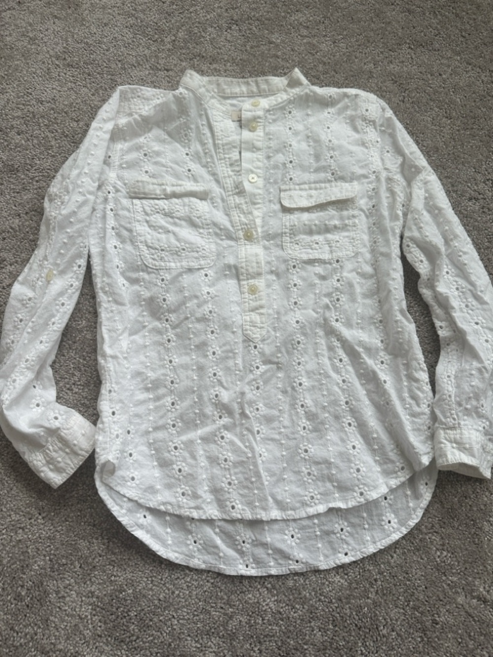 LOFT White Eyelet Cotton Popover Blouse